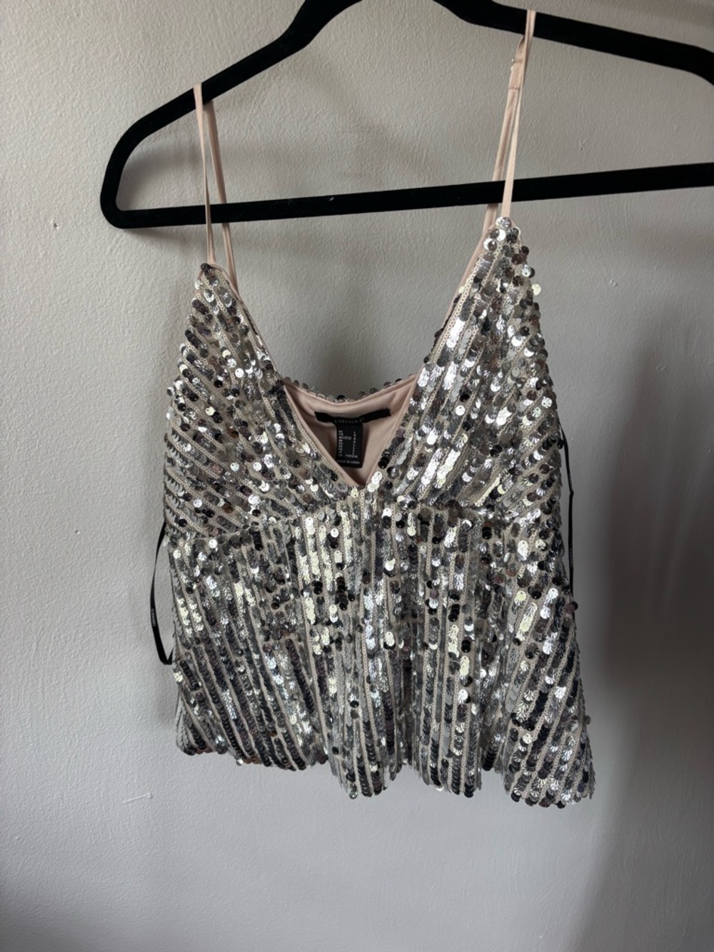 Forever 21 Silver Sequin Cami with Blush Lining and Adjustable Straps